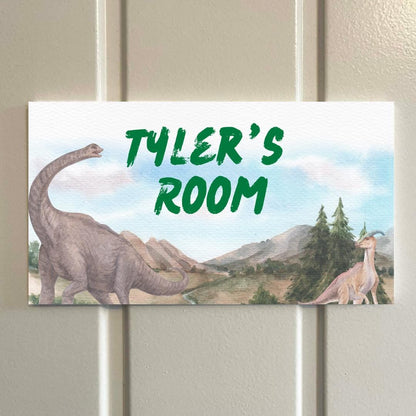 Personalised Dinosaur Kids Door Sign – 3 Colour Options – Custom Name – 5mm Foamex – 18cm x 10cm