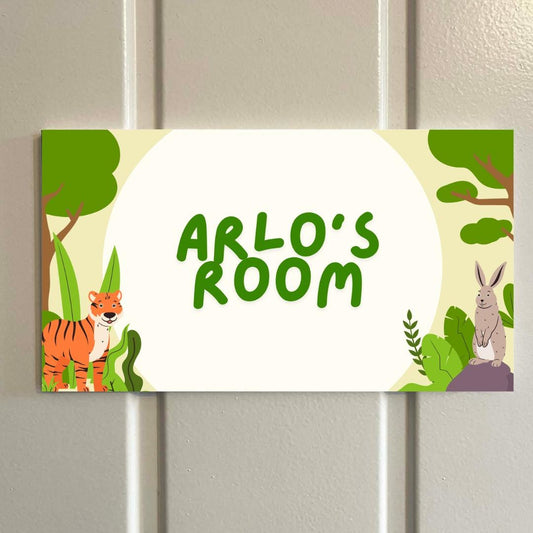 Personalised Jungle Room Sign – Kids Door Sign – Custom Name Plaque – Tiger or Lion Design – Bedroom Decor – Nursery Doo
