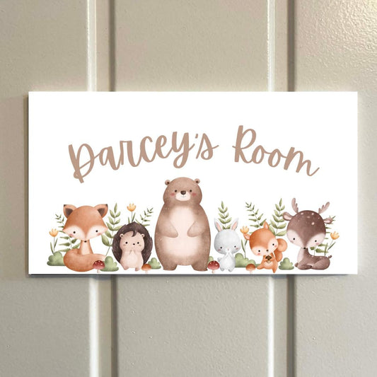 Woodland Animals Personalised Room Sign – Custom Name Door Plaque for Nursery or Kids’ Bedroom | Forest Animal Decor | T
