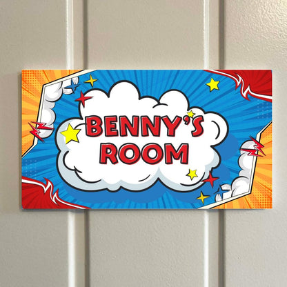 Superhero Comic Style Personalised Room Sign – Custom Name Door Plaque | Kids Bedroom Sign | Three Colour Options | Pow Comic Decor