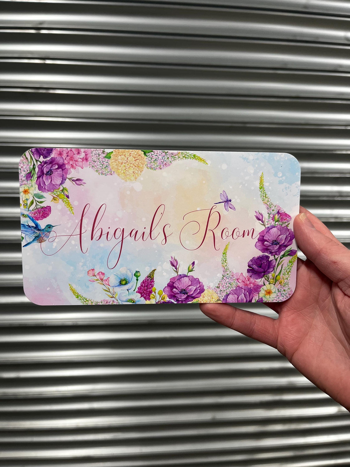 Personalised Floral Room Sign – Custom Name Door Plaque for Children – Watercolour Flower Bedroom Decor x 2 colour options -  18cm x 10cm