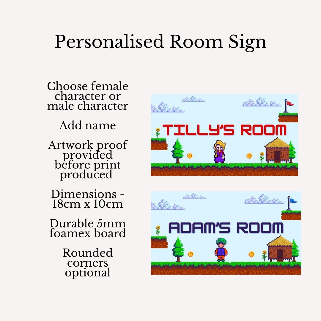 Personalised Gamer Room Sign | Custom Name Pixel Art Bedroom Plaque | Kids Gaming Door Sign | Retro 8-Bit Style Boys or Girls Room Decor