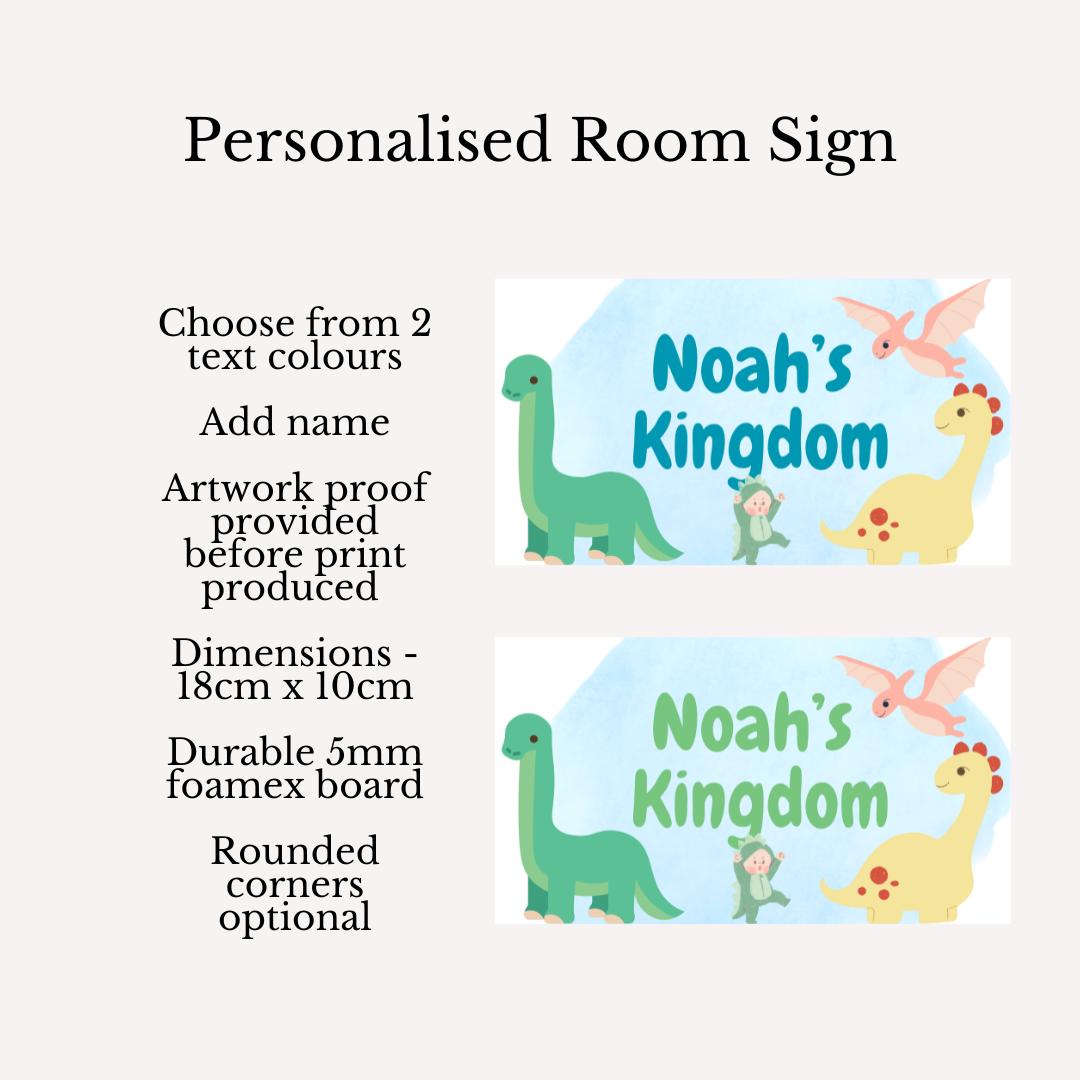 Personalised Dinosaur Bedroom Door Sign | Kids Dino Kingdom Name Plaque | Custom Boys Room Decor | Cute Dinosaur Door Sign |