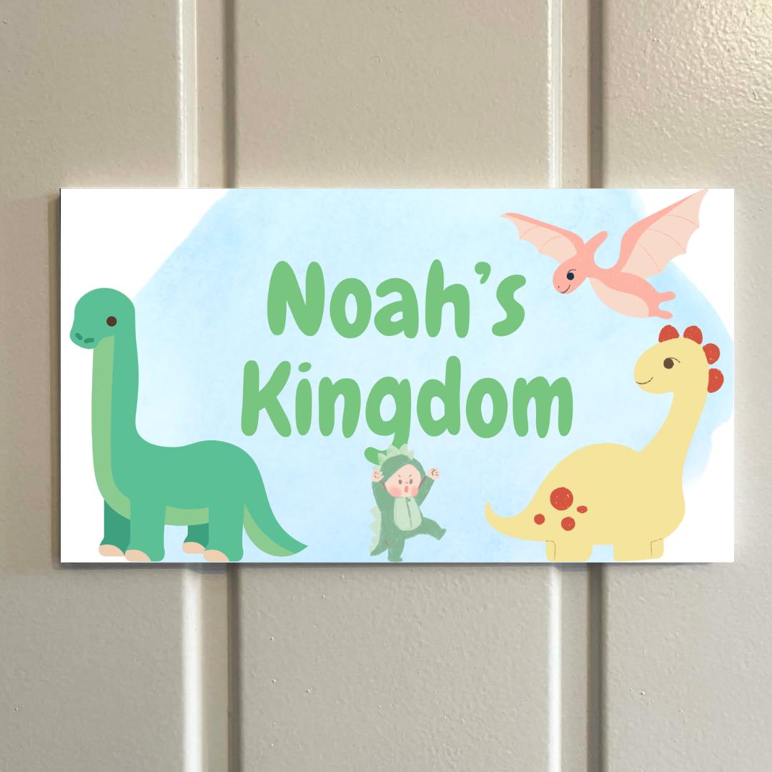 Personalised Dinosaur Bedroom Door Sign | Kids Dino Kingdom Name Plaque | Custom Boys Room Decor | Cute Dinosaur Door Sign |