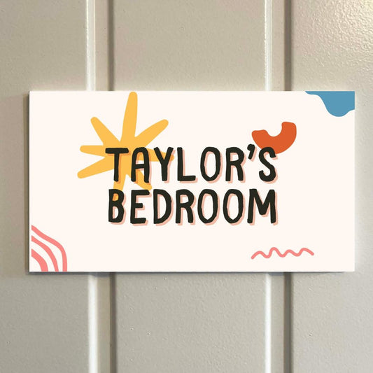 Personalised Kids Room Sign | Custom Bedroom Door Plaque | Modern Abstract Design | Add Any Name | Durable Foamex Wall S