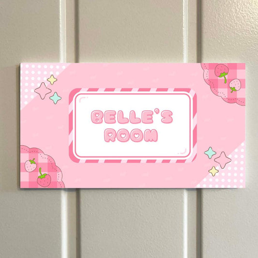 Personalised Kawaii Room Sign | Custom Kids Bedroom Door Plaque | Pink Strawberry Cute Décor | Custom Name Sign | Foam B