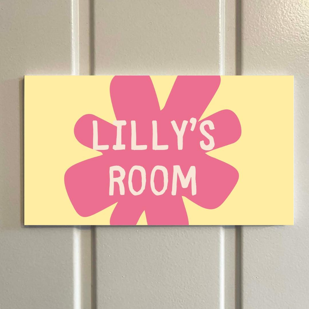 Personalised Kids Room Sign | Retro Flower Bedroom Door Plaque | Custom Name Sign | Teen Girl Decor | 70s Style Room Sign | 3 Colour Options