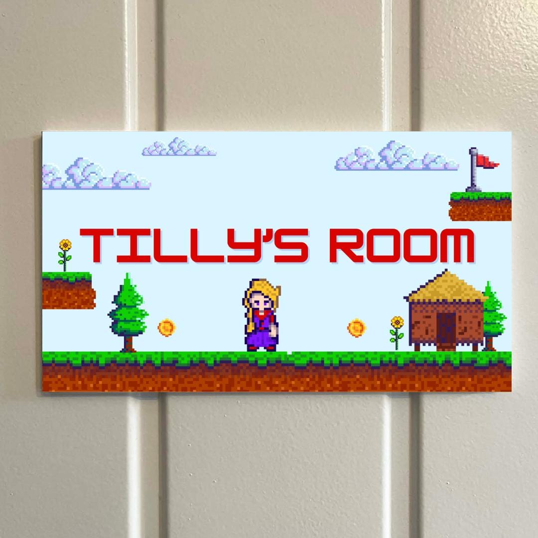 Personalised Gamer Room Sign | Custom Name Pixel Art Bedroom Plaque | Kids Gaming Door Sign | Retro 8-Bit Style Boys or 