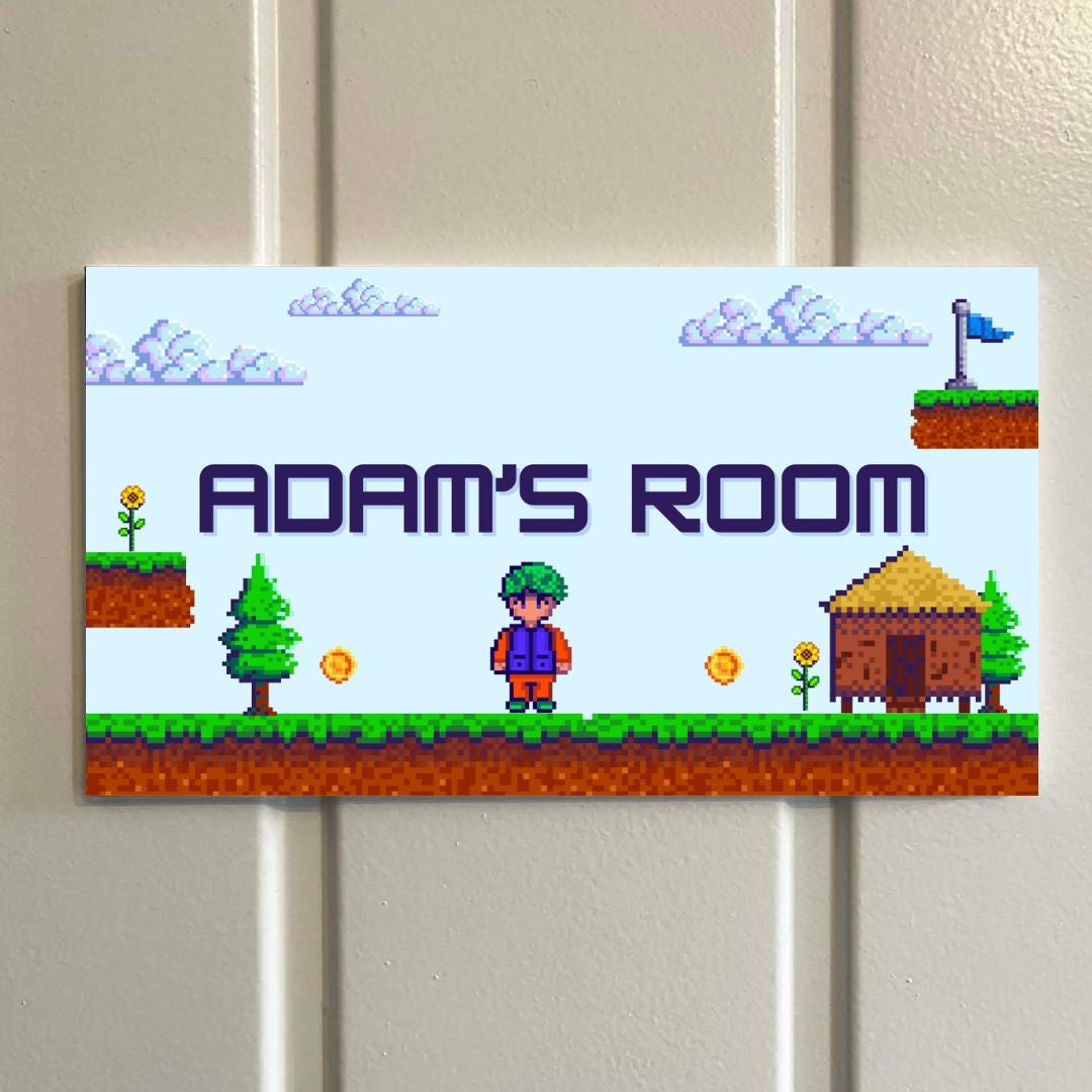 Personalised Gamer Room Sign | Custom Name Pixel Art Bedroom Plaque | Kids Gaming Door Sign | Retro 8-Bit Style Boys or Girls Room Decor