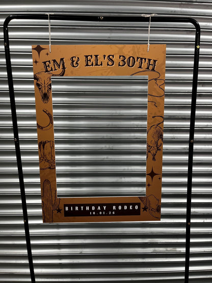 Personalised Rodeo Birthday Selfie Frame – Western Party Photo Prop, Custom Name & Age, Cowboy Theme, 55x78cm, Rustic Country Party Decor