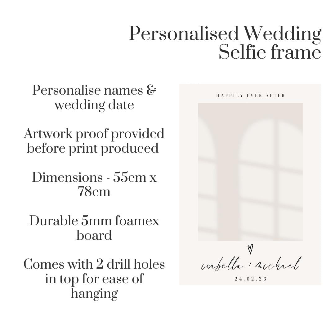 Personalised Wedding Selfie Frame | Neutral Wedding Photo Booth Frame | Happily Ever After Selfie Frame | Custom Names & Date
