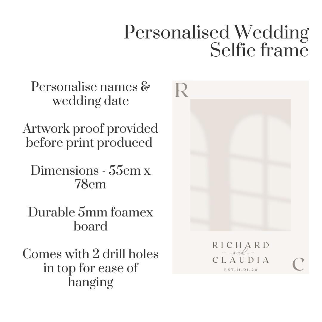 Personalised Wedding Selfie Frame | Modern Monogram Photo Booth Frame | Neutral Wedding Decor | Custom Names & Date