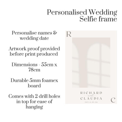 Personalised Wedding Selfie Frame | Modern Monogram Photo Booth Frame | Neutral Wedding Decor | Custom Names & Date
