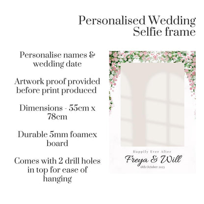 Personalised Pink Floral Wedding Selfie Frame – Happily Ever After