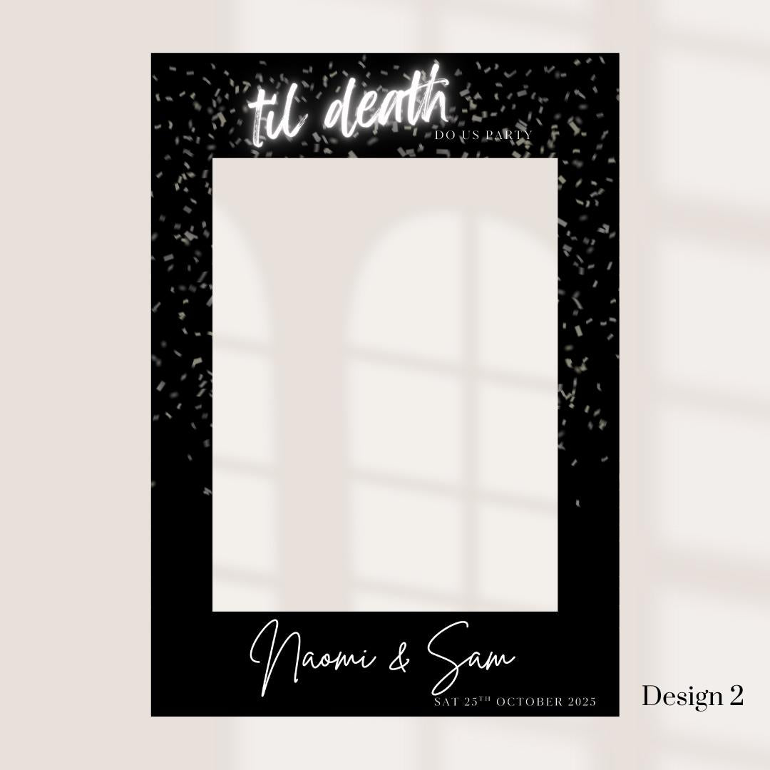 Til Death Do Us Party Selfie Frame | Disco Wedding Photo Booth Frame | Personalised Engagement Party Decor | Black & Silver Wedding Sign