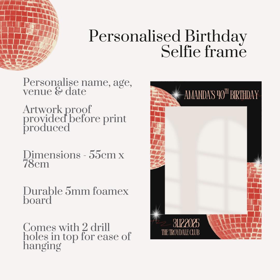 Personalised Birthday Selfie Frame - Black & Red Disco Birthday Photo Booth Frame - Milestone Birthday Party Decor