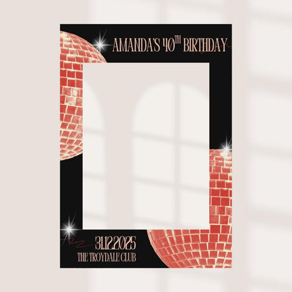 Personalised Birthday Selfie Frame - Black & Red Disco Birthday Photo Booth Frame - Milestone Birthday Party Decor