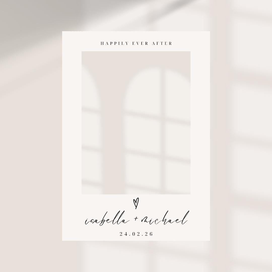 Personalised Wedding Selfie Frame | Neutral Wedding Photo Booth Frame | Happily Ever After Selfie Frame | Custom Names &