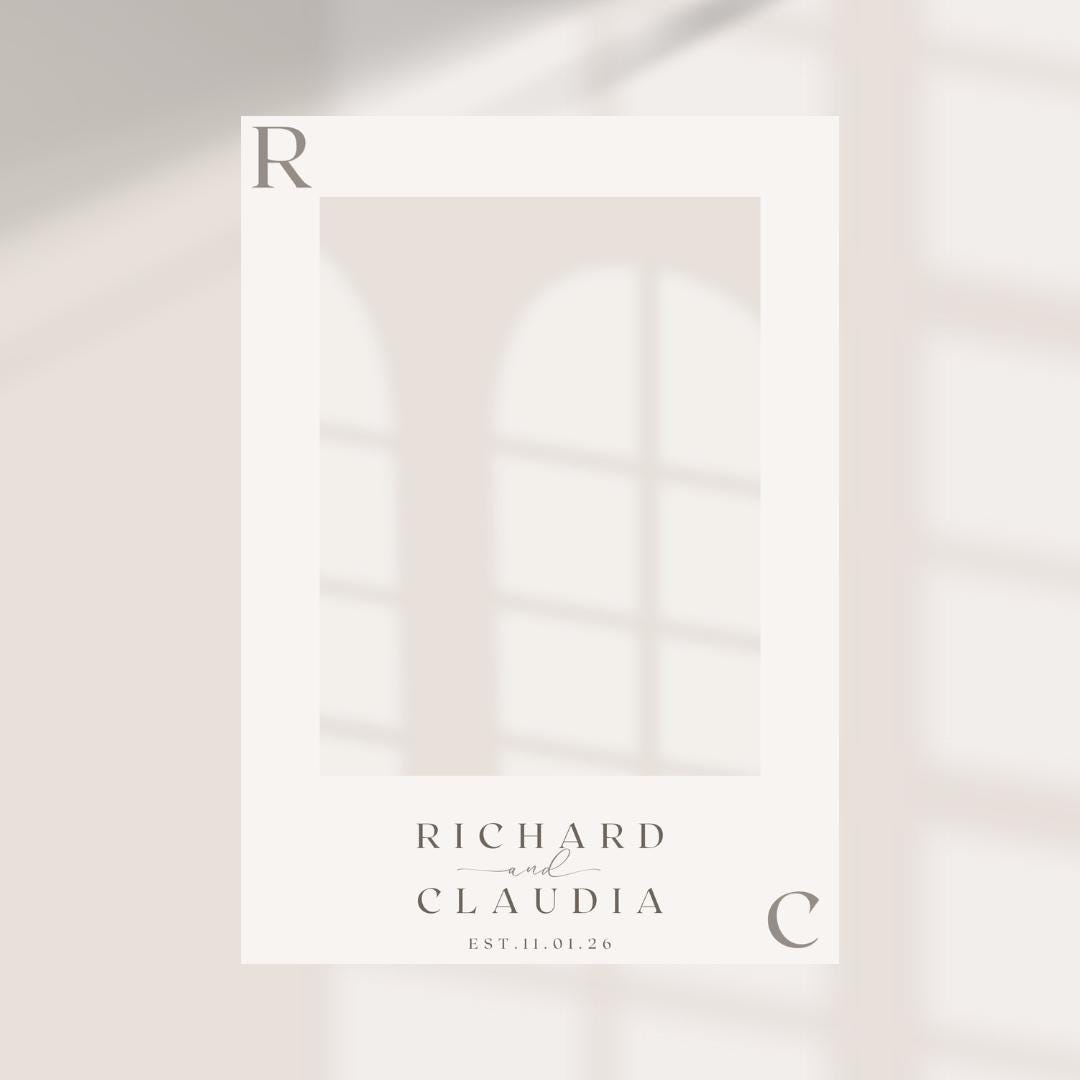 Personalised Wedding Selfie Frame | Modern Monogram Photo Booth Frame | Neutral Wedding Decor | Custom Names & Date