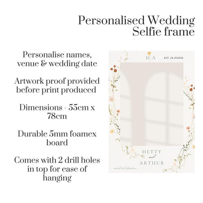 Personalised Floral Wedding Selfie Frame | Romantic Photo Booth Frame | Botanical Wedding Decor | Custom Names Date Venue