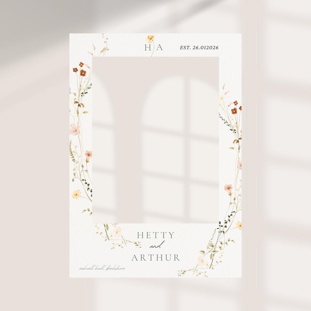 Personalised Floral Wedding Selfie Frame | Romantic Photo Booth Frame | Botanical Wedding Decor | Custom Names Date Venu