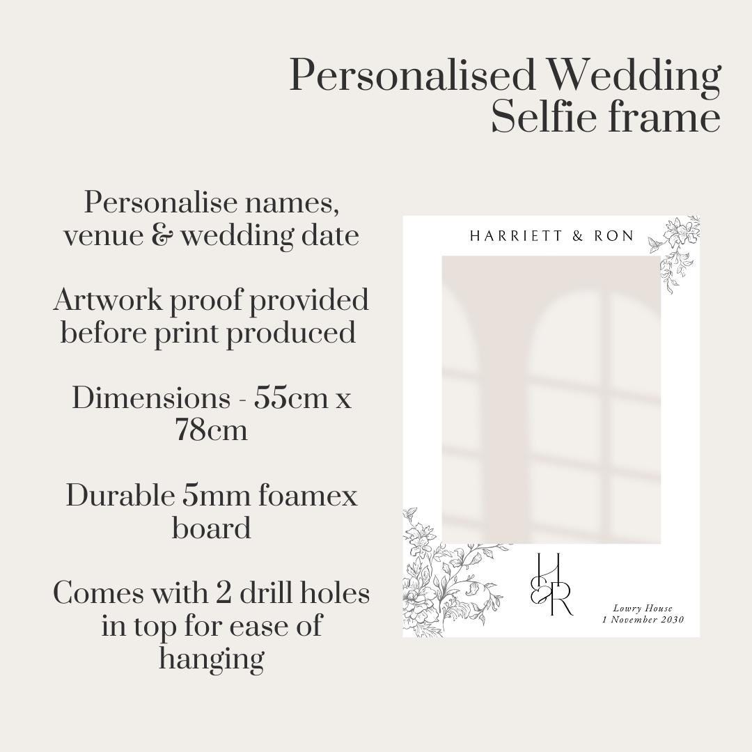 Personalised Wedding Selfie Frame | Elegant Monogram Photo Booth Frame | Classic Wedding Decor | Custom Names Date Venue