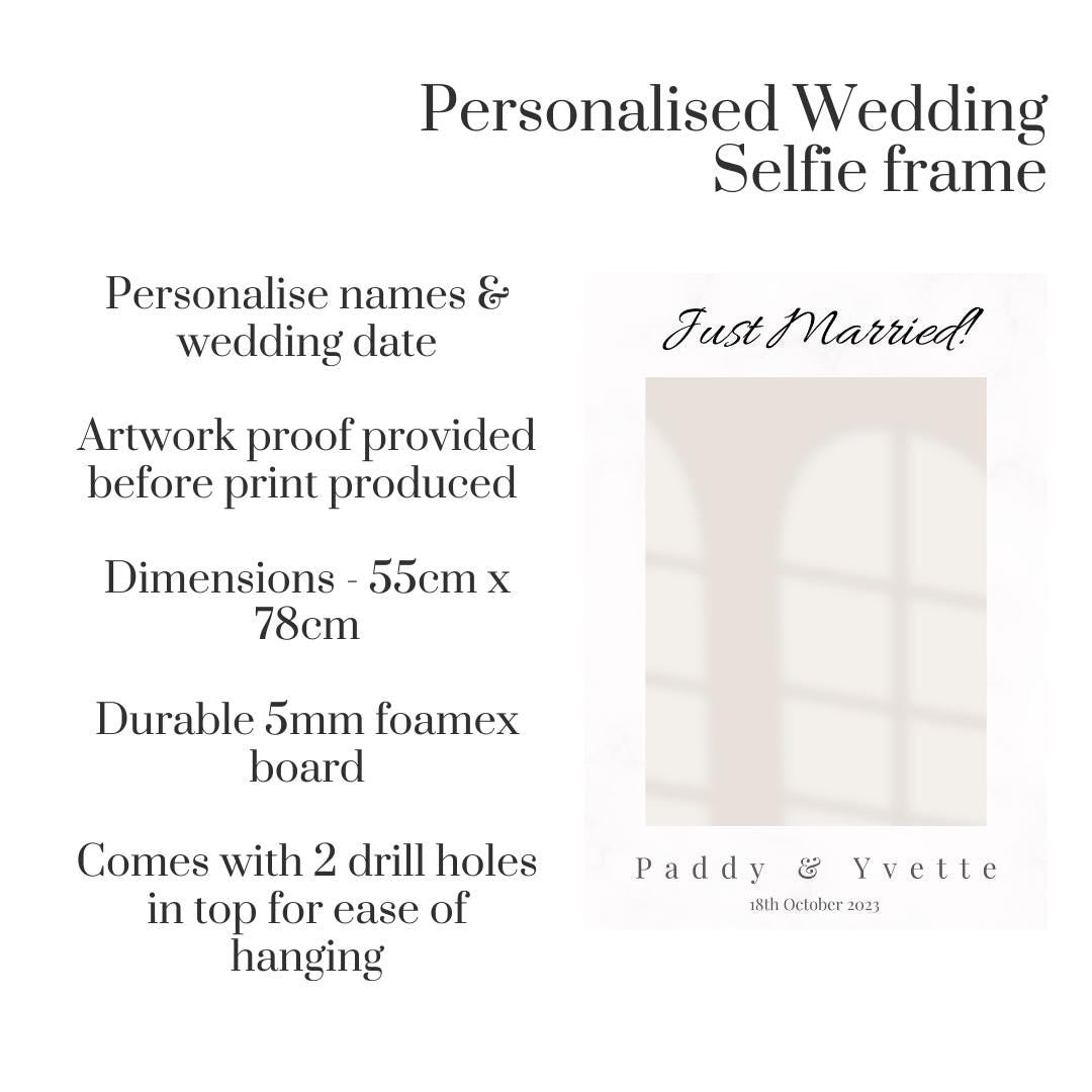 Personalised Just Married Wedding Selfie Frame | Modern Wedding Photo Prop | Custom Wedding Sign