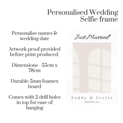 Personalised Just Married Wedding Selfie Frame | Modern Wedding Photo Prop | Custom Wedding Sign