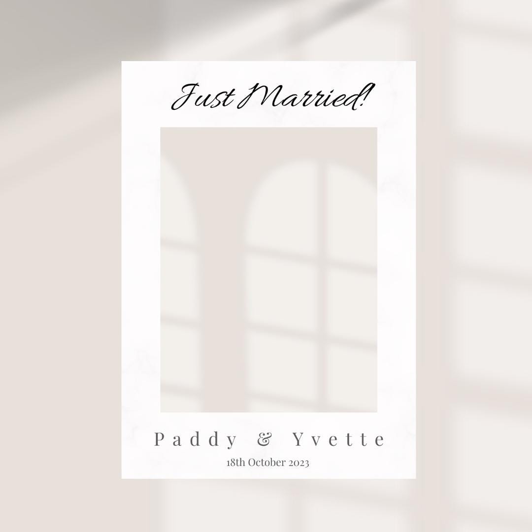 Personalised Just Married Wedding Selfie Frame | Modern Wedding Photo Prop | Custom Wedding Sign