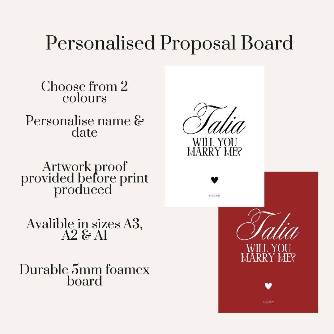 Personalised Proposal Board – Will You Marry Me Sign – Custom Engagement Board – Foamex Proposal Sign – Romantic Proposal Decor