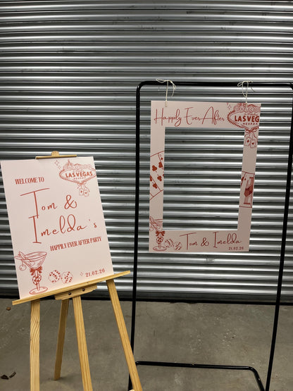 Personalised Las Vegas Wedding Selfie Frame – Casino Themed Photo Booth Prop - 3 Colour Options