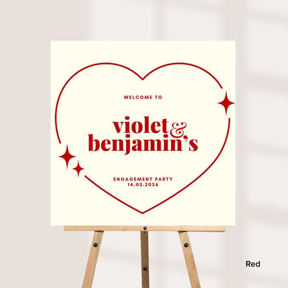 Personalised Engagement Party Welcome Sign – Custom Couple Names Board – Engagement Celebration Decor – Modern Heart Welcome Sign