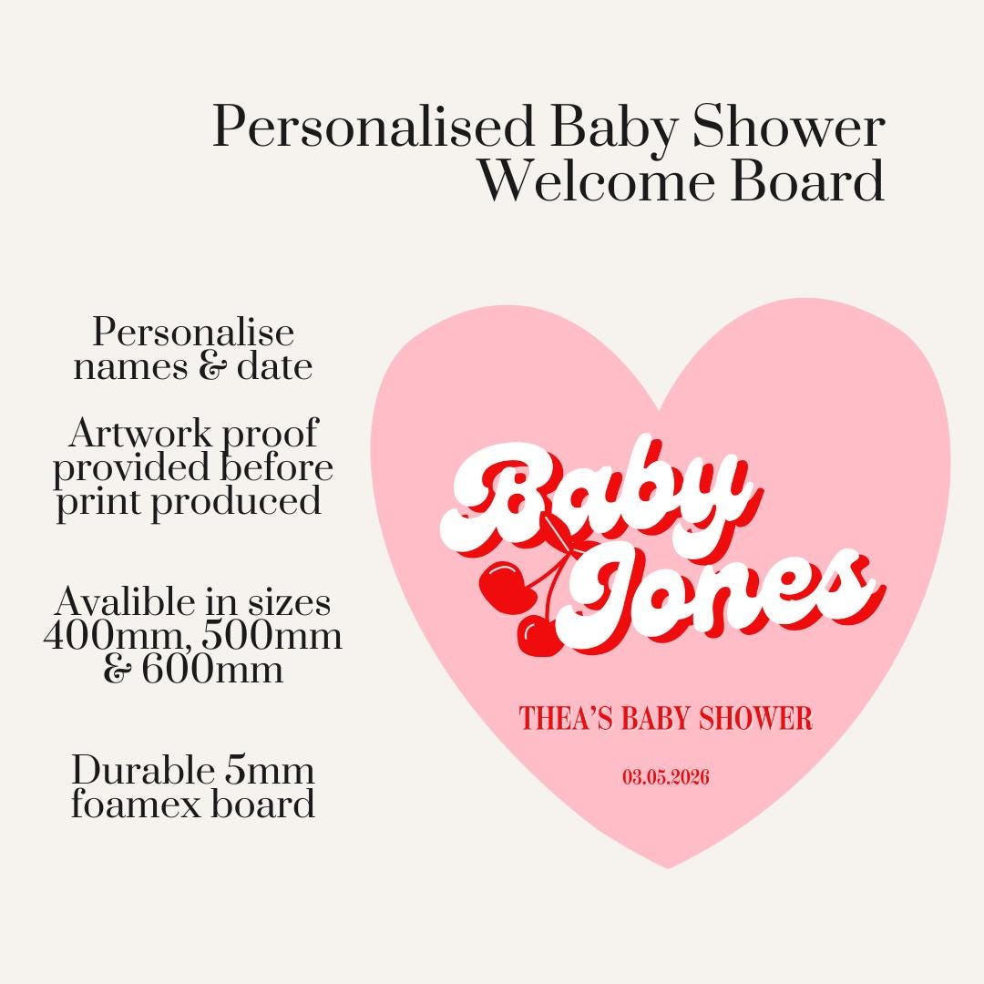 Personalised Baby Shower Welcome Sign – Retro “Baby Love” Heart Board – Custom Baby Shower Decor – Girl Baby Shower Sign