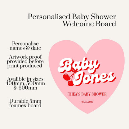 Personalised Baby Shower Welcome Sign – Retro “Baby Love” Heart Board – Custom Baby Shower Decor – Girl Baby Shower Sign