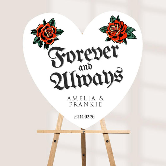 Personalised Wedding Welcome Sign – “Forever and Always” Gothic Heart Board – Alternative Wedding Decor – Engagement Par