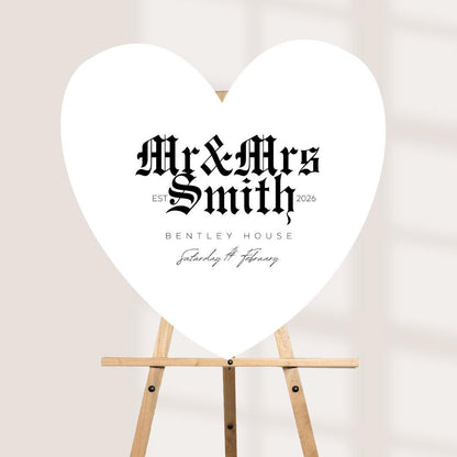 Personalised Wedding Welcome Sign – Modern Gothic Heart Board – Custom Couple Names Sign – Engagement or Wedding Decor