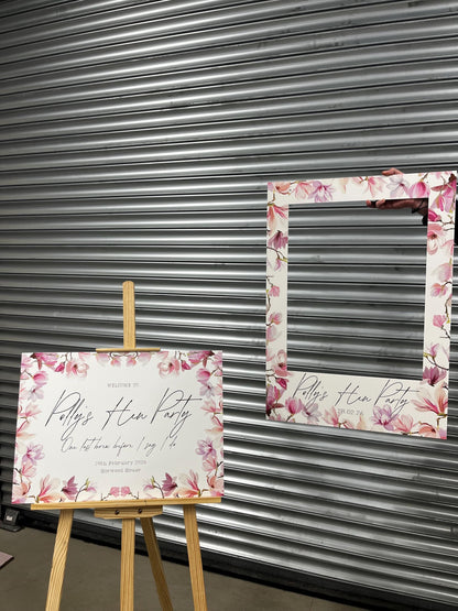 Printed Personalised Hen Party Selfie Frame | Hen Party Selfie Props | Pink Floral | Personalised