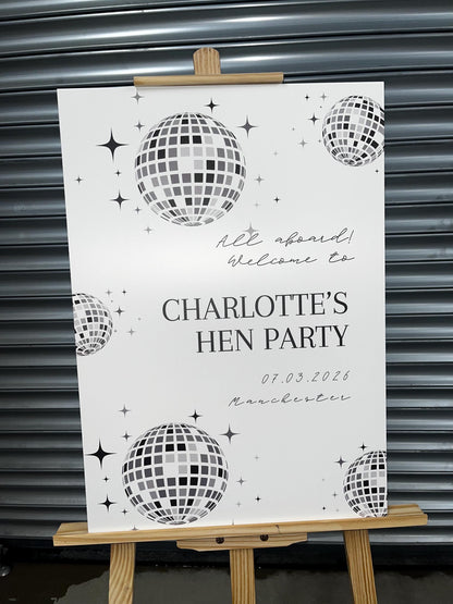 Personalised Disco Ball Birthday Welcome Board, 40th Birthday Party Sign, Custom Milestone Birthday Decor