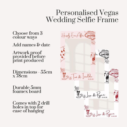 Personalised Las Vegas Wedding Selfie Frame – Casino Themed Photo Booth Prop - 3 Colour Options