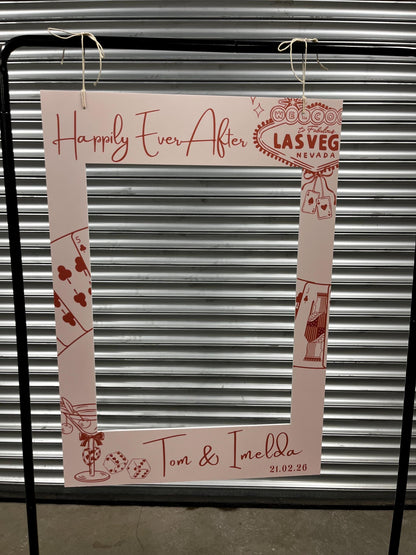 Personalised Las Vegas Wedding Selfie Frame – Casino Themed Photo Booth Prop - 3 Colour Options