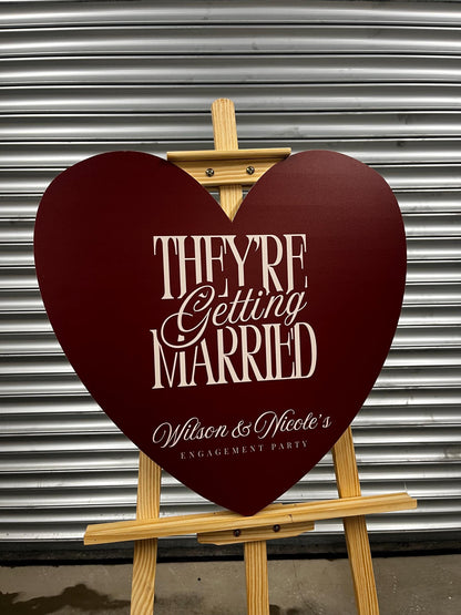 Personalised Engagement Party Welcome Sign – “They’re Getting Married” Heart Board – Elegant Couple Names Sign – Wedding Party Decor