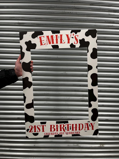 Personalised Cow Print Hen Party Selfie Frame – Last Rodeo