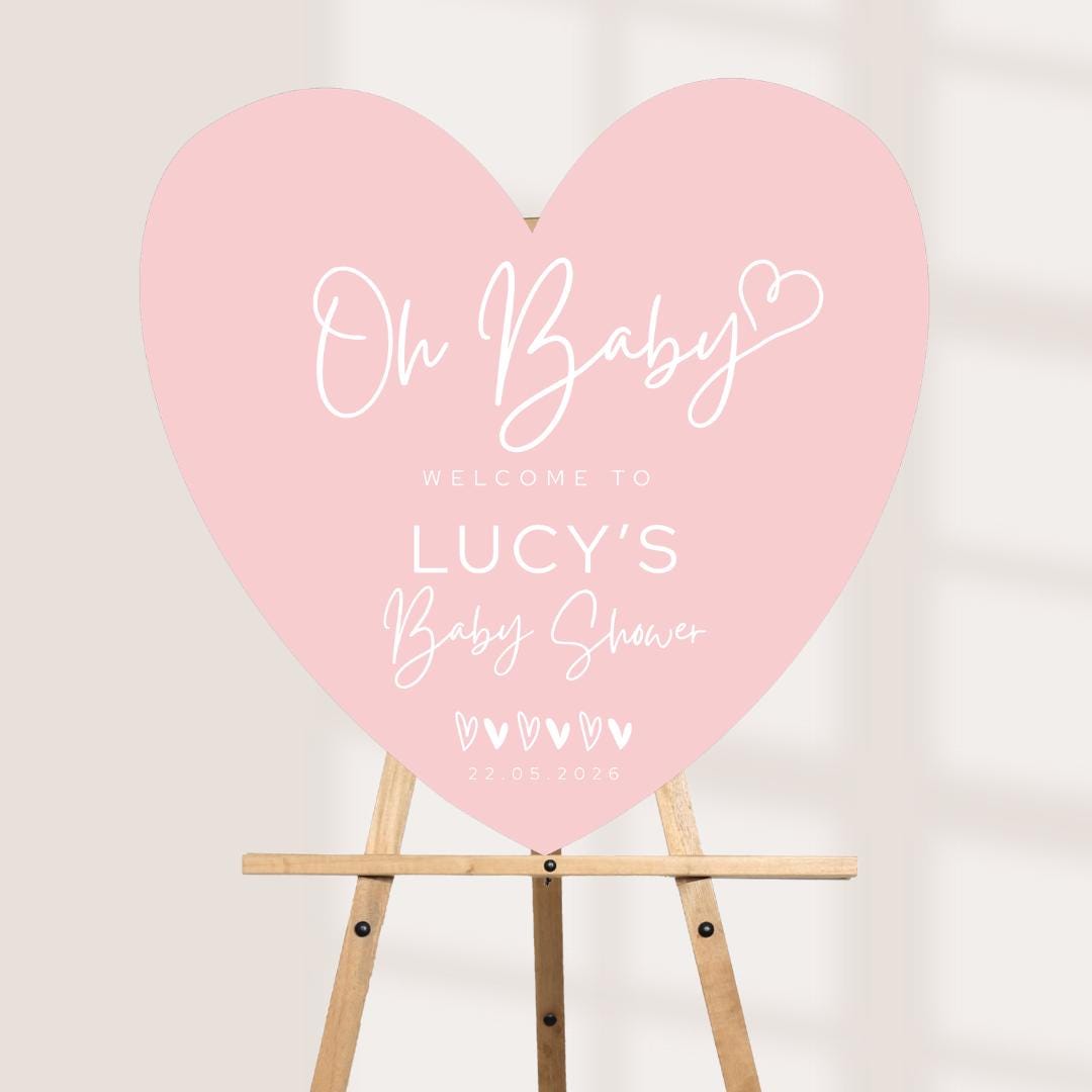 Personalised Baby Shower Welcome Sign | Custom Oh Baby Heart Board | Entrance Sign | Modern Baby Shower Decor | Availabl
