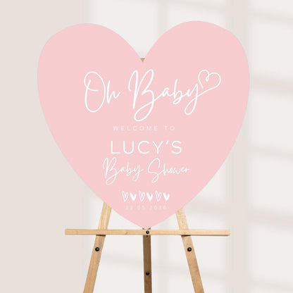 Personalised Baby Shower Welcome Sign | Custom Oh Baby Heart Board | Entrance Sign | Modern Baby Shower Decor | Availabl