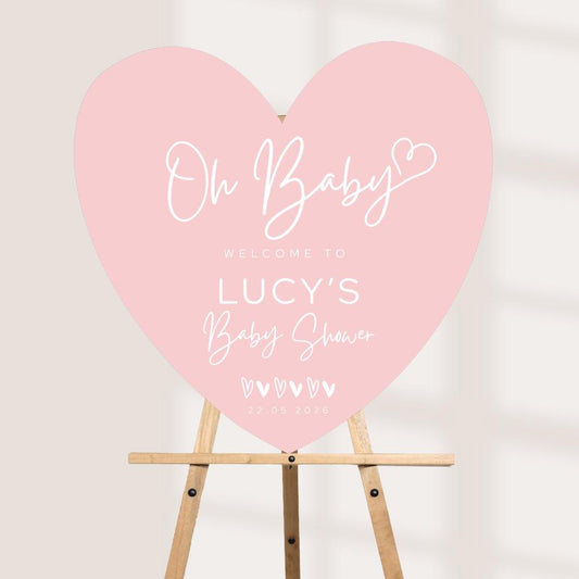 Personalised Baby Shower Welcome Sign | Custom Oh Baby Heart Board | Entrance Sign | Modern Baby Shower Decor | Availabl