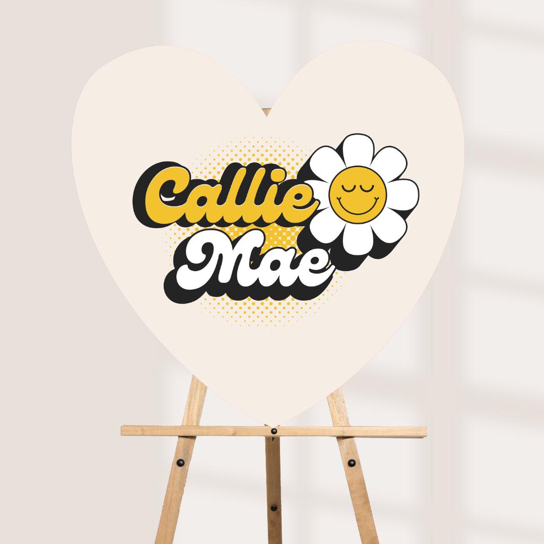 Personalised Retro Daisy Room Sign | Custom Name Heart Bedroom Door Sign | Groovy Flower Room Decor | Nursery Wall Name 