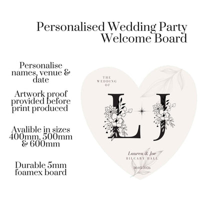 Personalised Wedding Welcome Sign, Heart Shaped Wedding Sign, Custom Wedding Sign, Wedding Party Welcome Board, Foam Board Wedding Sign