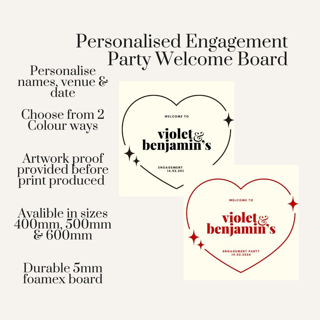 Personalised Engagement Party Welcome Sign – Custom Couple Names Board – Engagement Celebration Decor – Modern Heart Welcome Sign