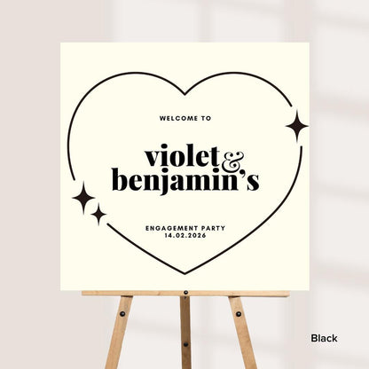 Personalised Engagement Party Welcome Sign – Custom Couple Names Board – Engagement Celebration Decor – Modern Heart Wel