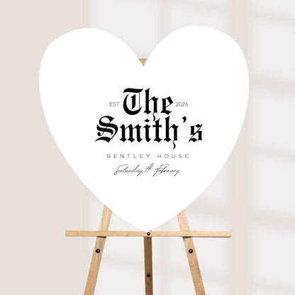 Personalised Wedding Welcome Sign – Modern Gothic Heart Board – Custom Couple Names Sign – Engagement or Wedding Decor